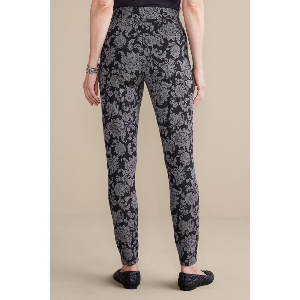 Soft Surroundings Leggings Women Size XL Black Floral SoftEssential Ponte Ankle